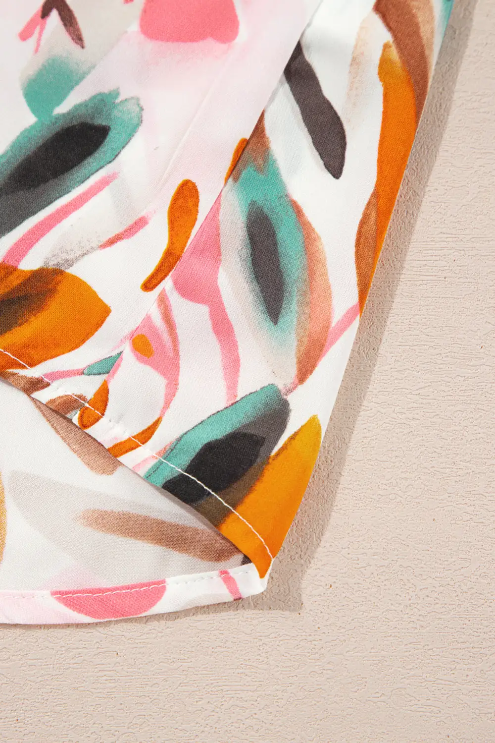 Abstract Print Frilled V-Neck Blouse