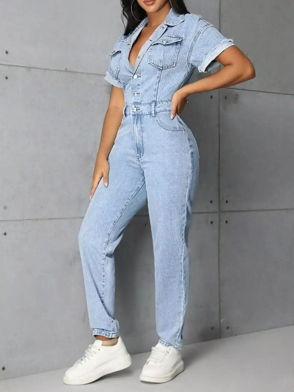 Everyday Denim Button Front Jumpsuit