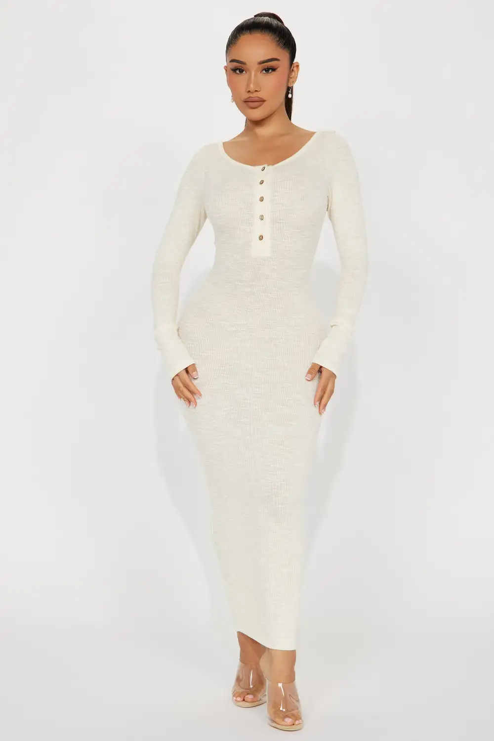 Come With Me Ribbed Maxi Dress - Cream