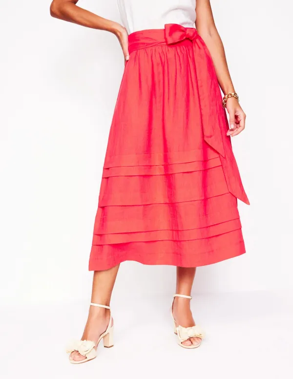 Strawberry Tart Red Linen Midi Skirt