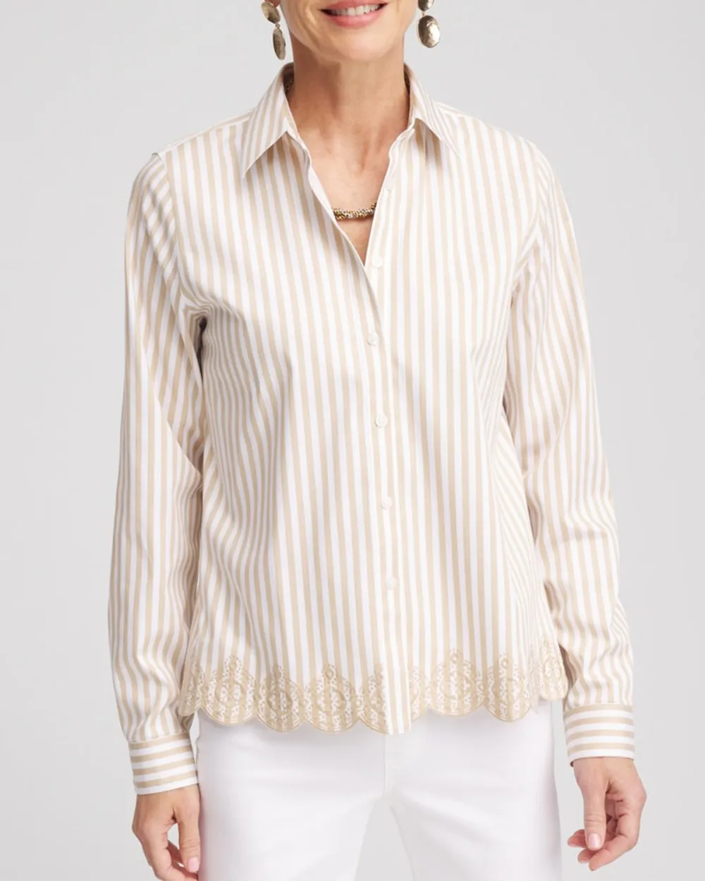 Beige Striped Long Sleeve Shirt