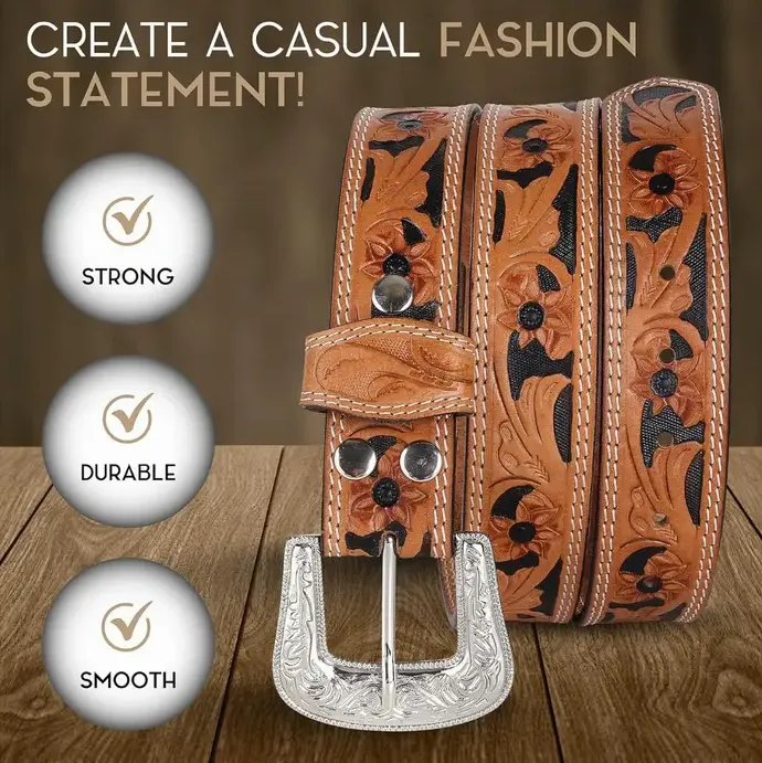 Embossed Western Leather Belt