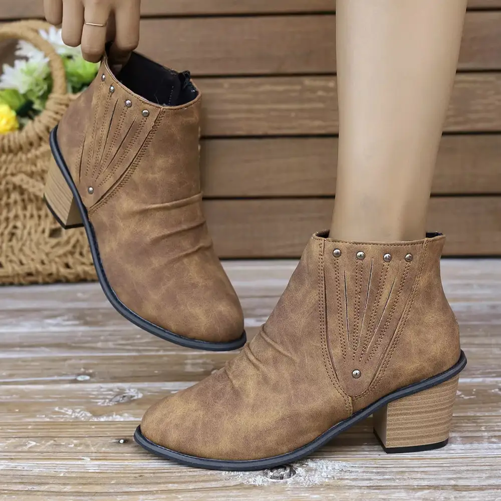 Modern Pointed Toe Block Heel Boots