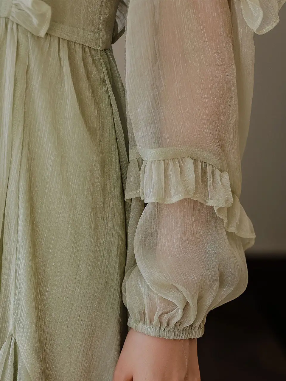 Ruffled Romantic V Neck Long Dress
