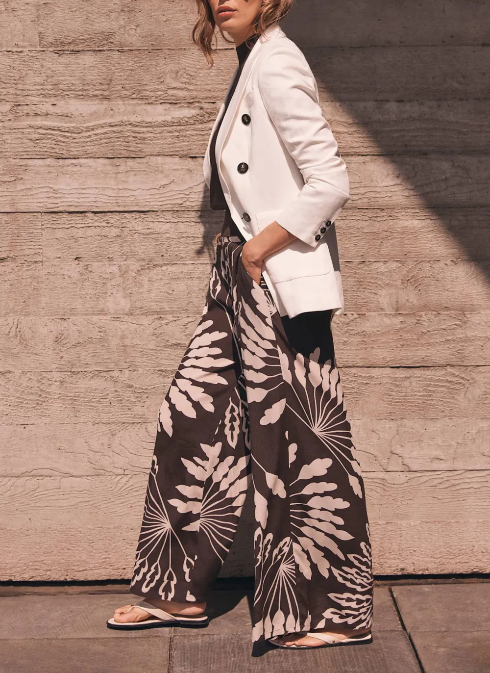 Casual Style Brown Palm Print Wide Trousers