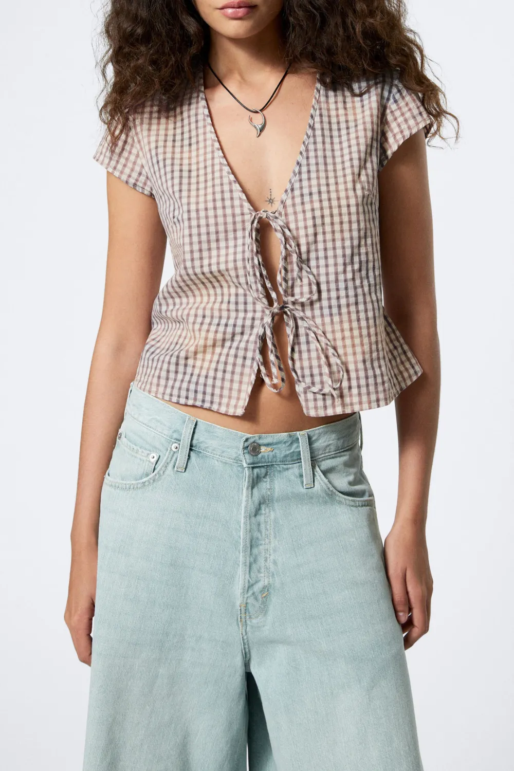 Tie Front Cap Sleeve Blouse