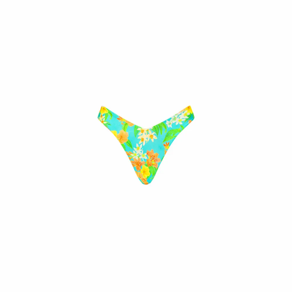 Turquoise Floral Thong Bikini Bottom