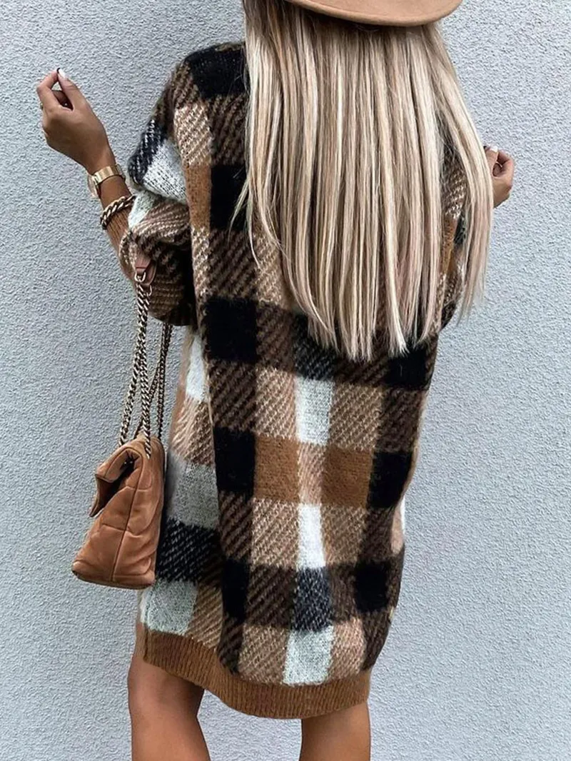 Casual loose contrast plaid dress