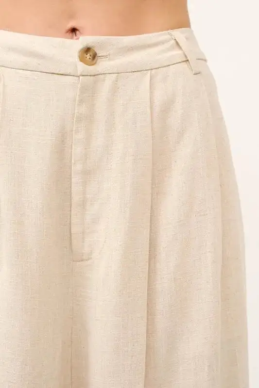 High Rise Wide Leg Linen Blended Pants