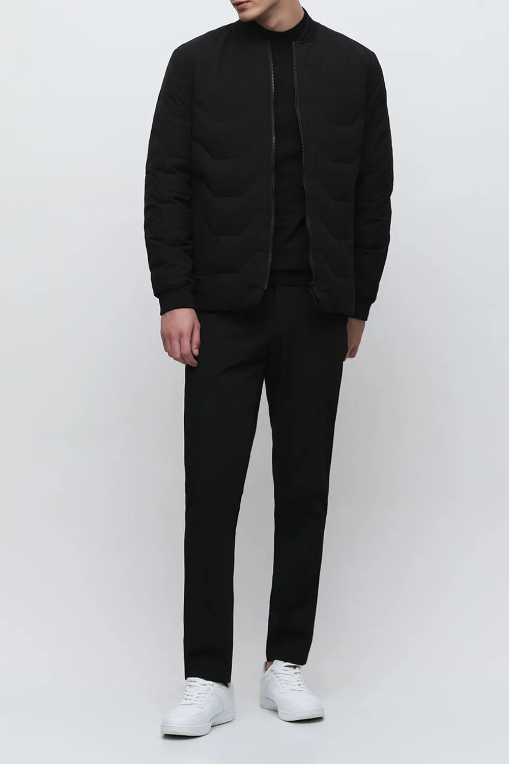 Black Quilted Redown Bomber Jacket