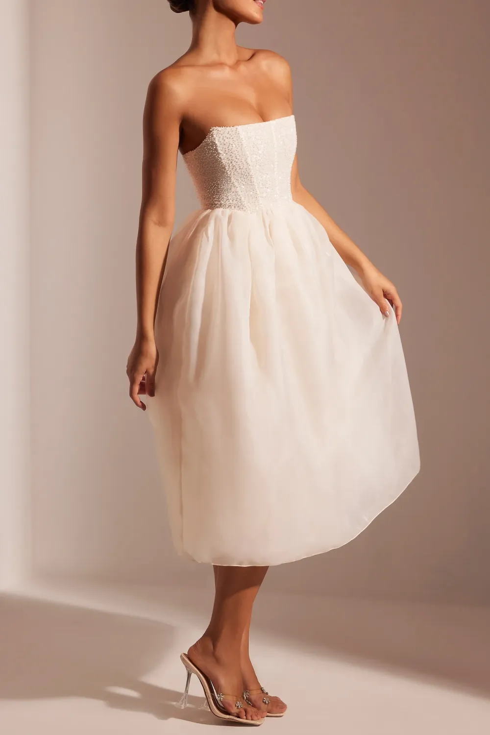 Luxurious Romantic Fluffy Organza Mid-Length