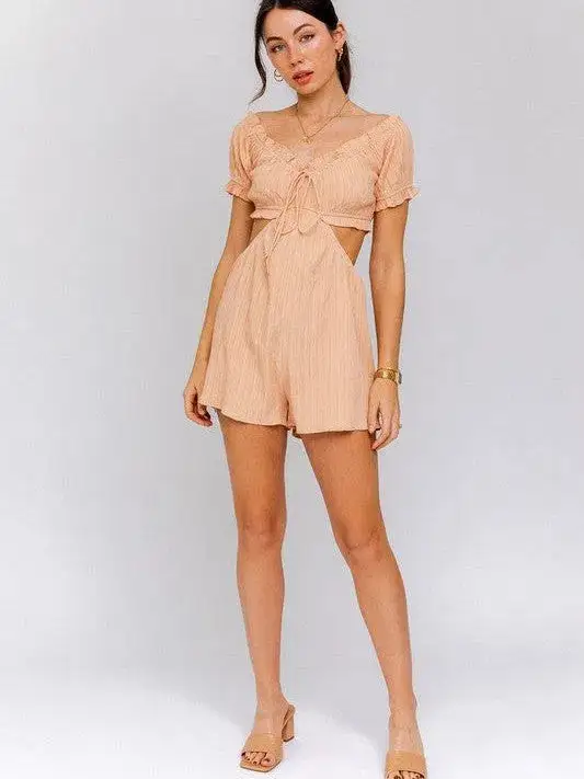 Turning Heads Off-Shoulder Cutout Romper