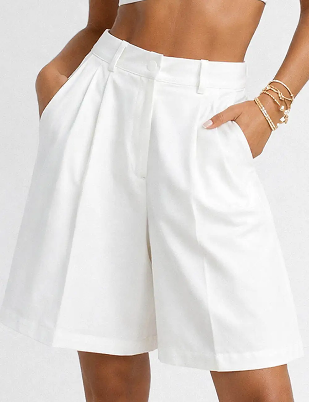Chic Pleated Wide Leg Tailored Shorts