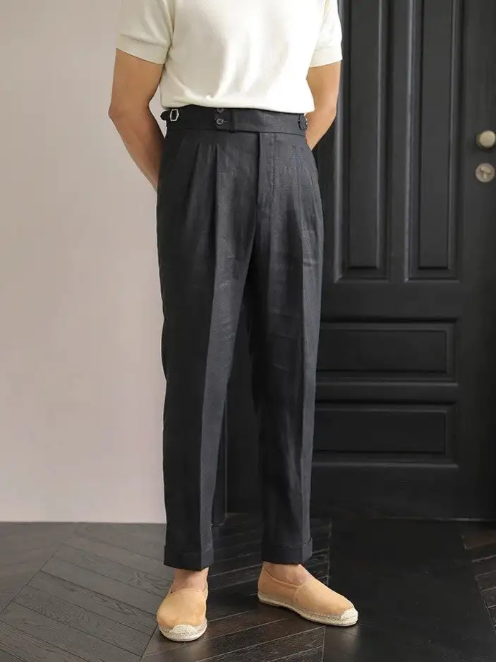 Lightweight Linen Side Tab Trousers