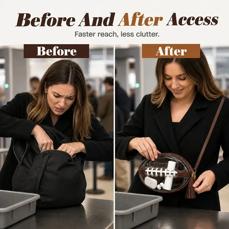 Clear Football Shaped Crossbody Bag Transparent PVC Stadium Approved Game Day Bag with Adjustable Strap Summer