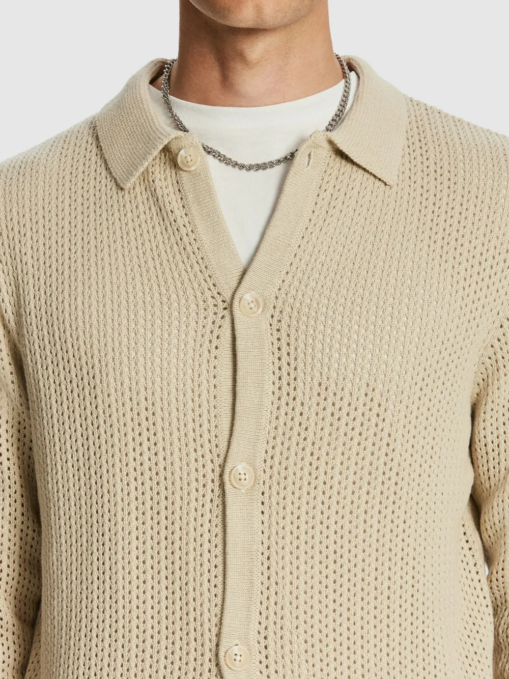 Beige Open Knit Cardigan