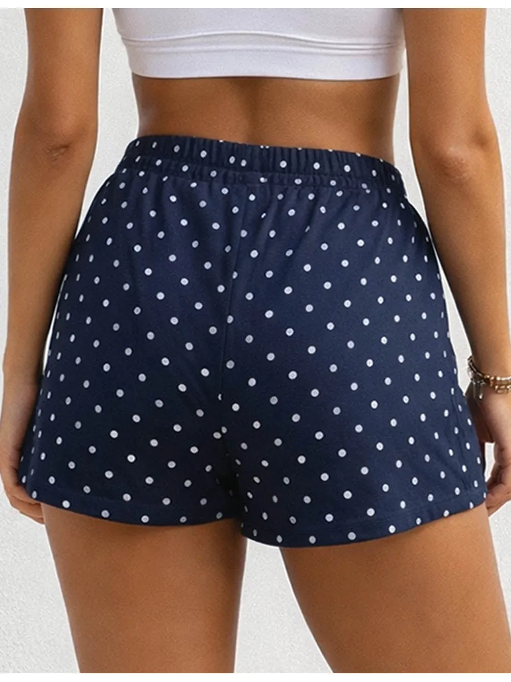 Polka Dot Elastic Waist Pocket Wide Leg Shorts