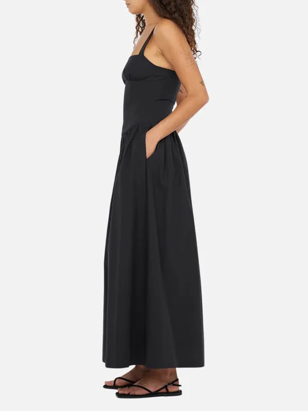 Plain Wide Strap Dress with Pockets