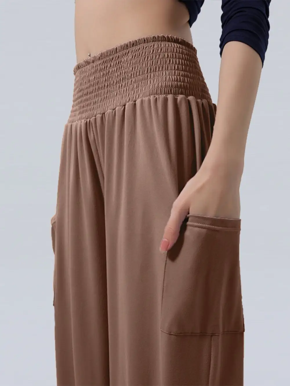 Full Size Smocked Waist Harem Pants with Pockets