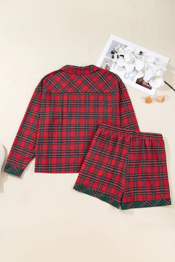 Plaid Print Mixed Print Short Pajama Set