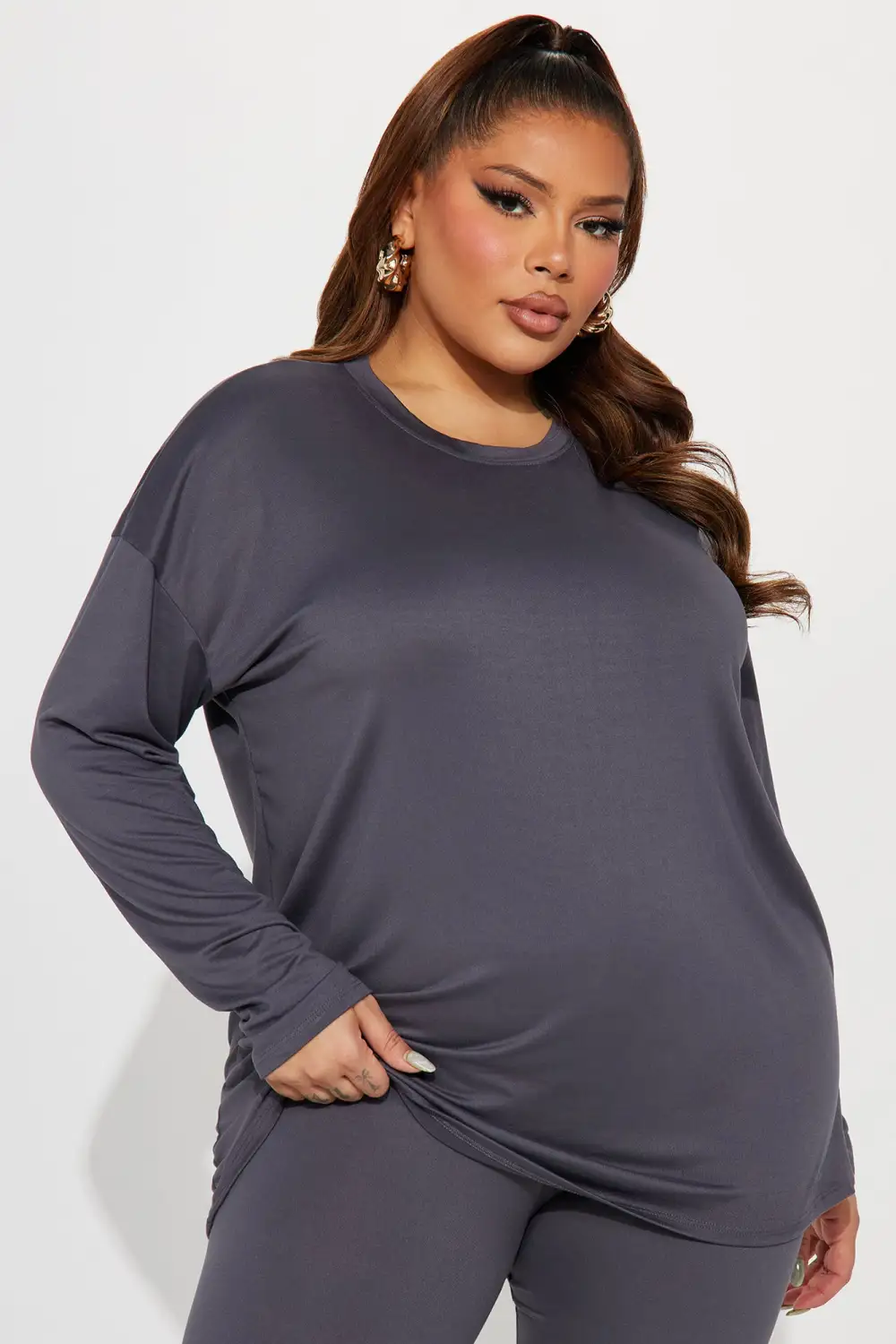 Weekend Vibes Long Sleeve Set - Charcoal