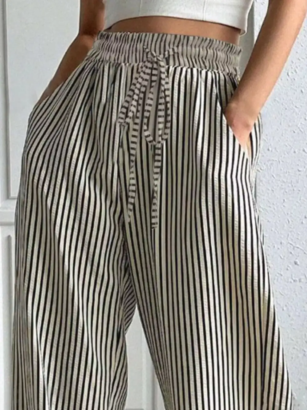 Relaxed Striped High Waisted Wide Leg Pants
