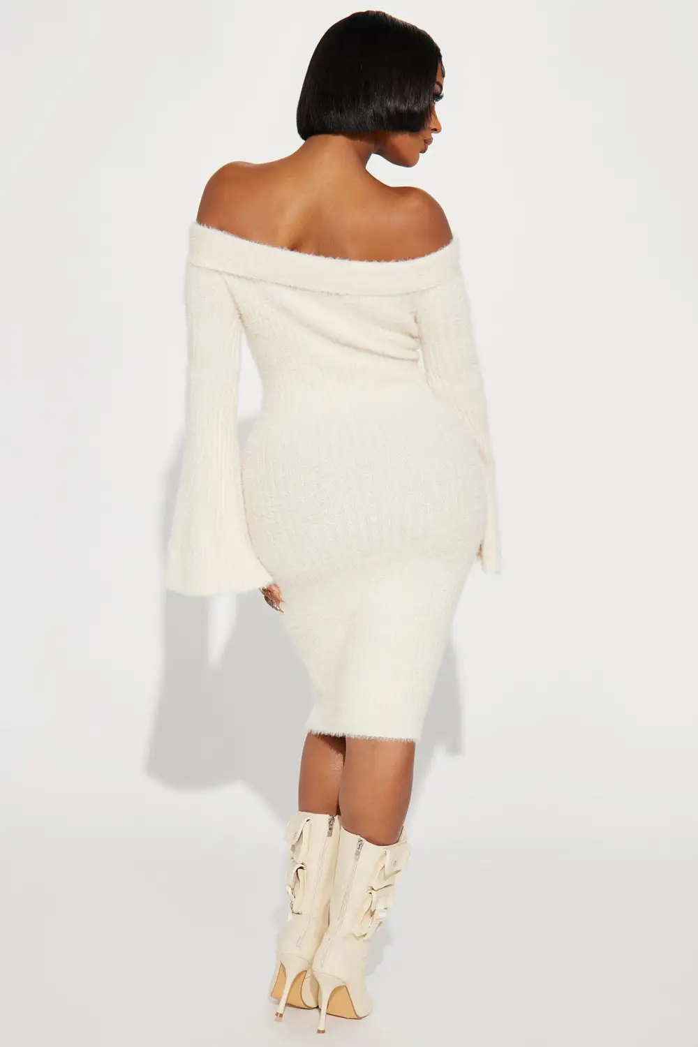 Diana Fuzzy Sweater Midi Dress - Cream