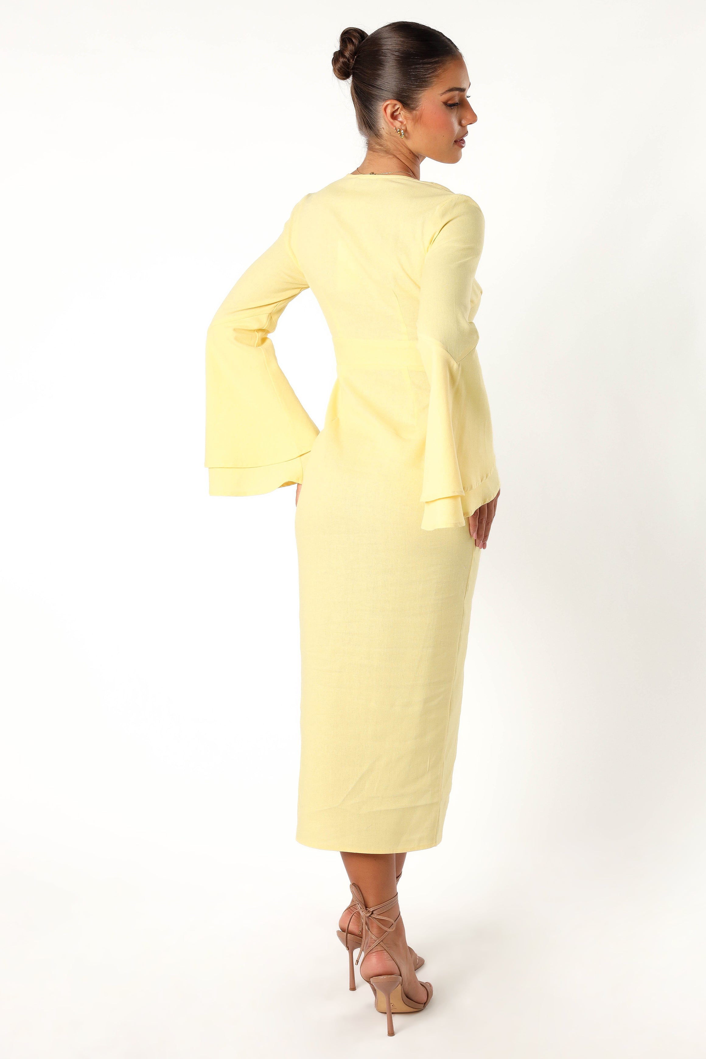 Vela Long Sleeve Midi Dress - Lemon