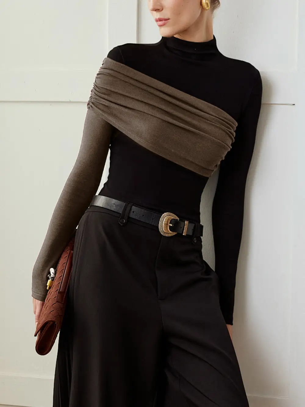 Color Block Pleated Jersey Slim Top