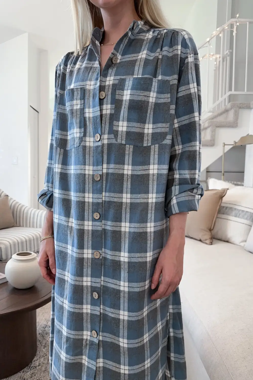 Plaid Button Front Shirt Dress