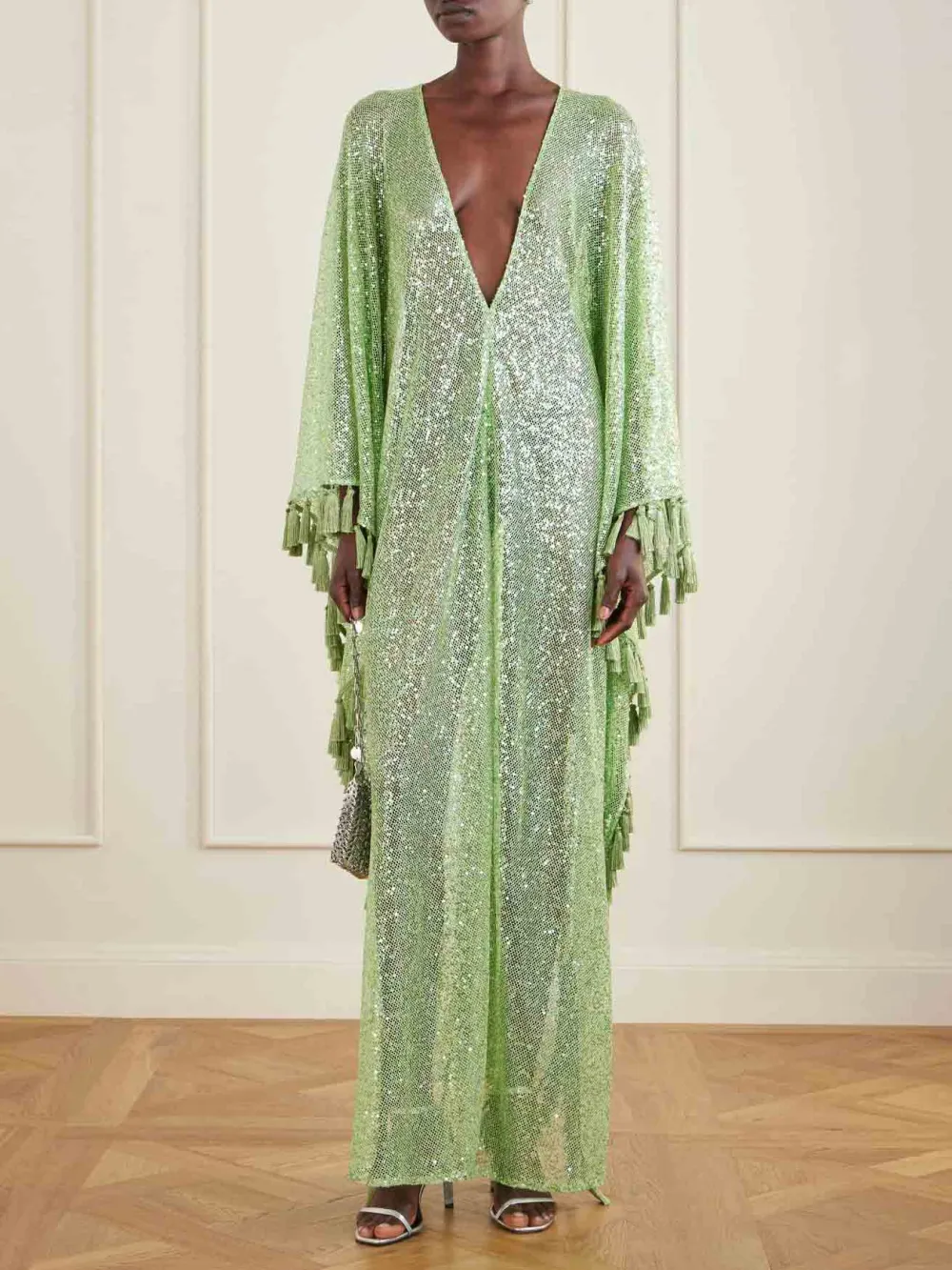Sequin Deep V Neck Maxi Gown