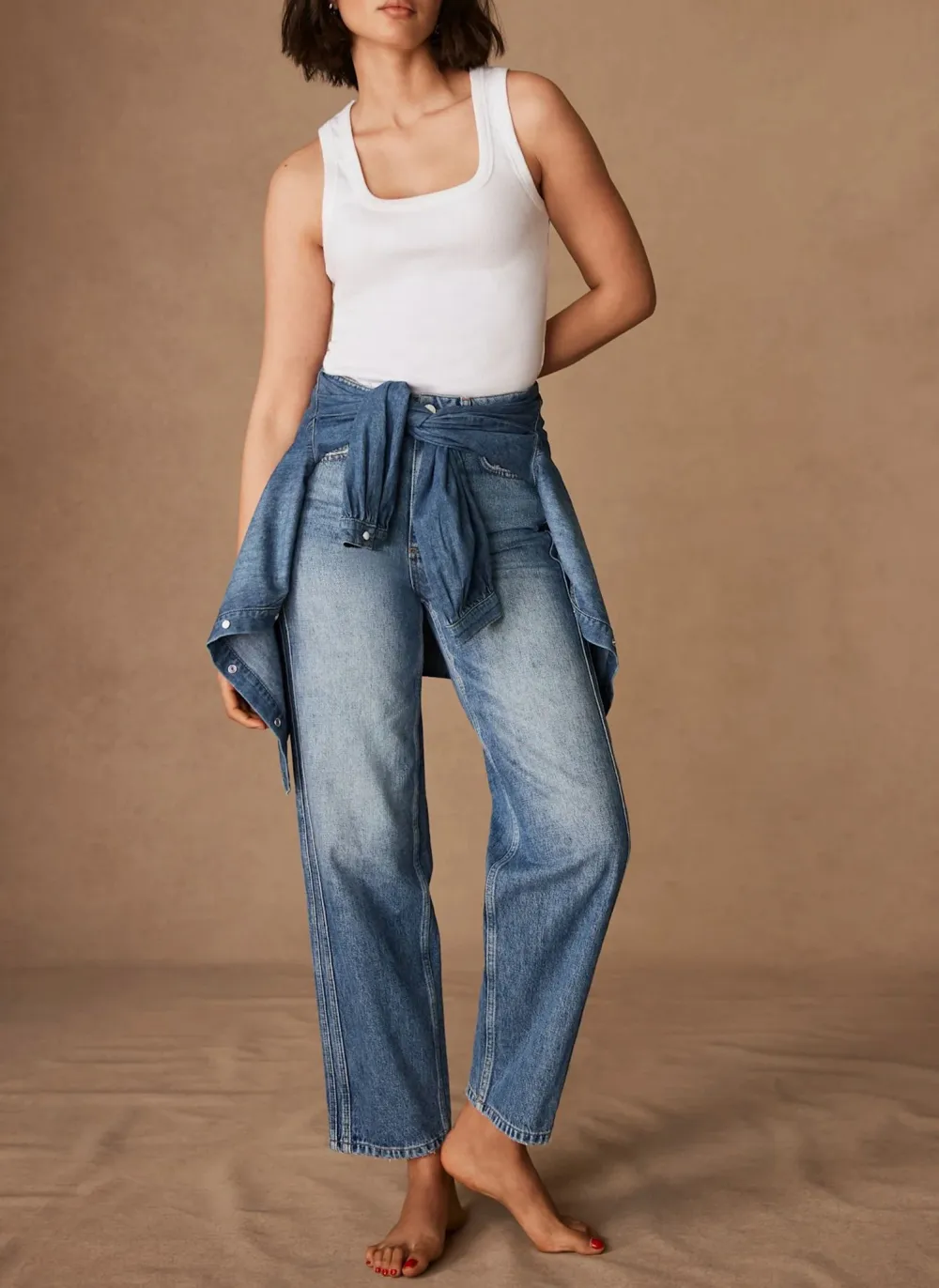 Casual Style Barrel Leg Jeans