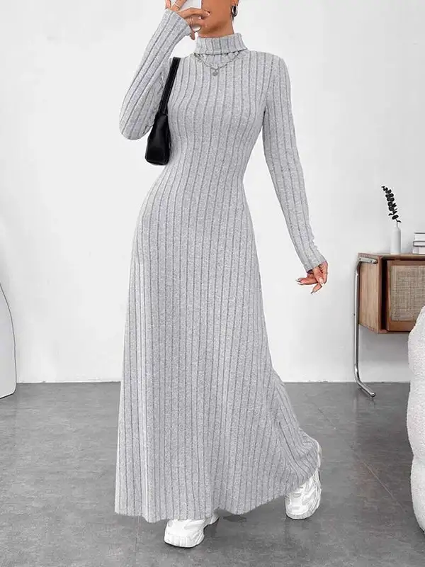 Split Pleated Long Neck Maxi Dress
