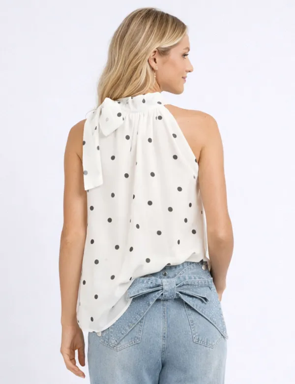 Bow Neck Halter Polka Dot Sleeveless Top