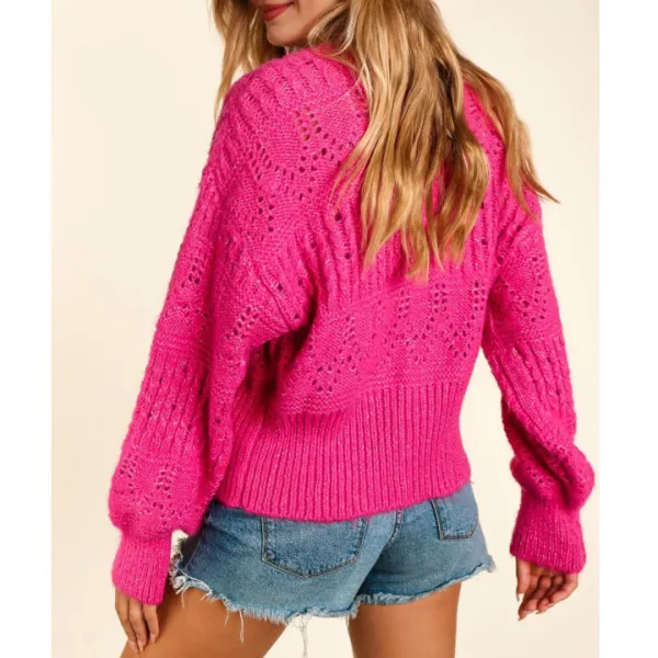 Full Size Button Down Crop Long Sleeve Cardigan
