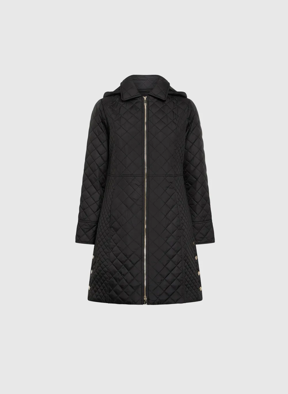 Long Black Zippered Down Coat