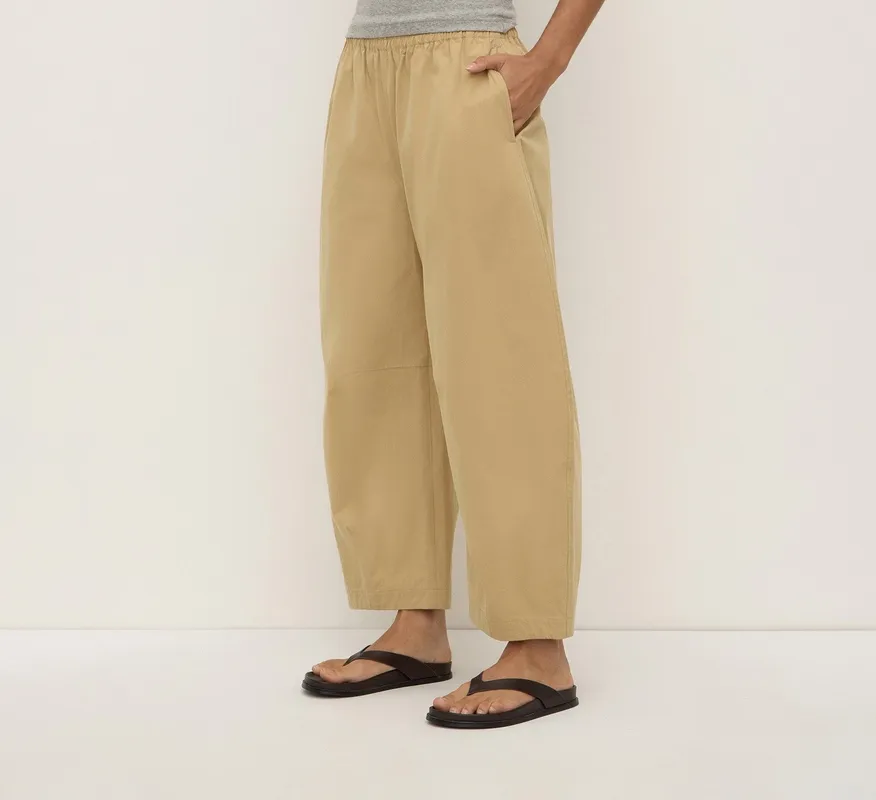 Tan Voluminous Cotton Barrel-Leg Pant