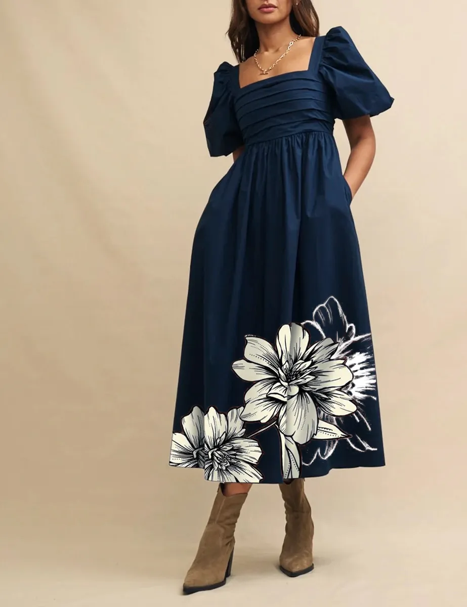 Navy Nova Midi Smock Dress