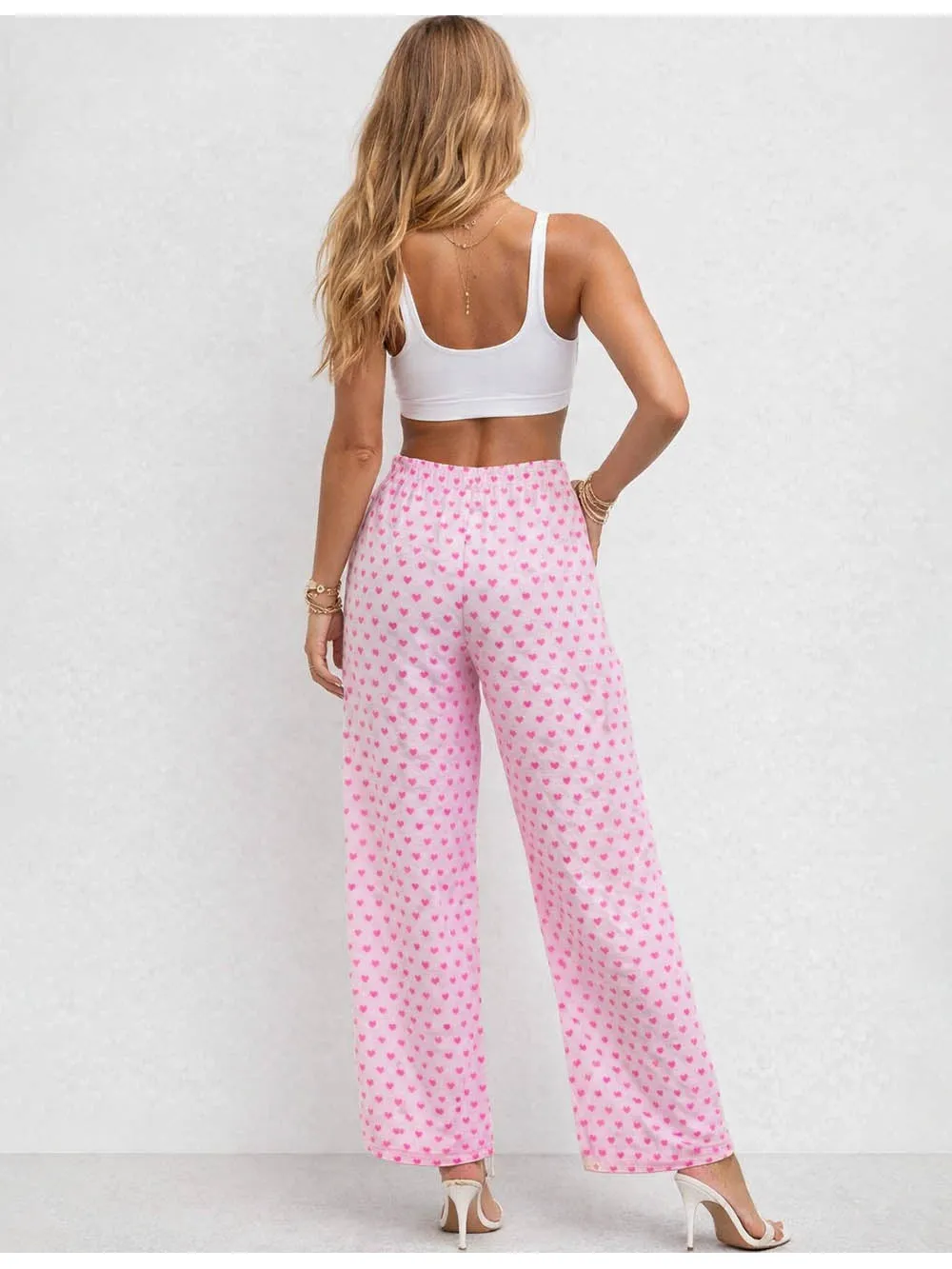 Valentine Heart Elastic Waist Wide Leg Pants