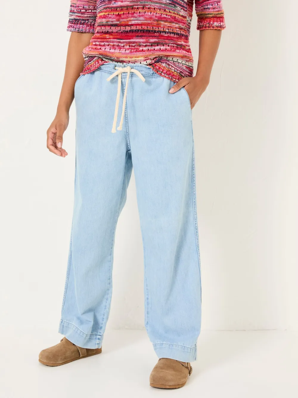 Ashby Light Blue Denim Straight Leg Drawstring Jeans