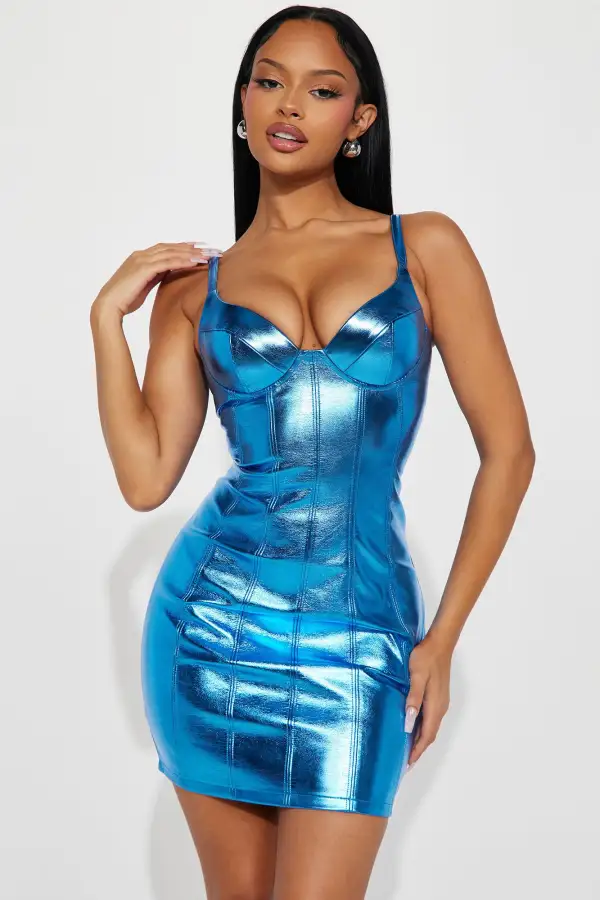 Star Gazzing Metallic Mini Dress - Blue