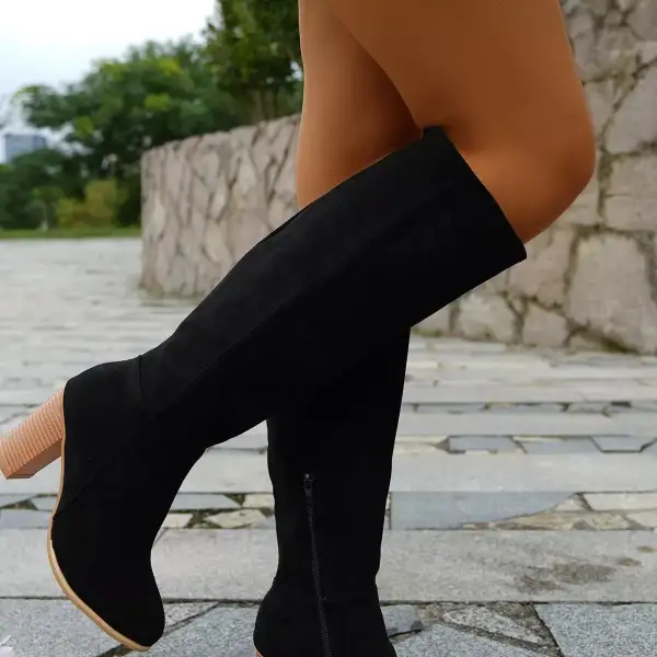 Modern Refined Pointed Toe Block Heel Boots
