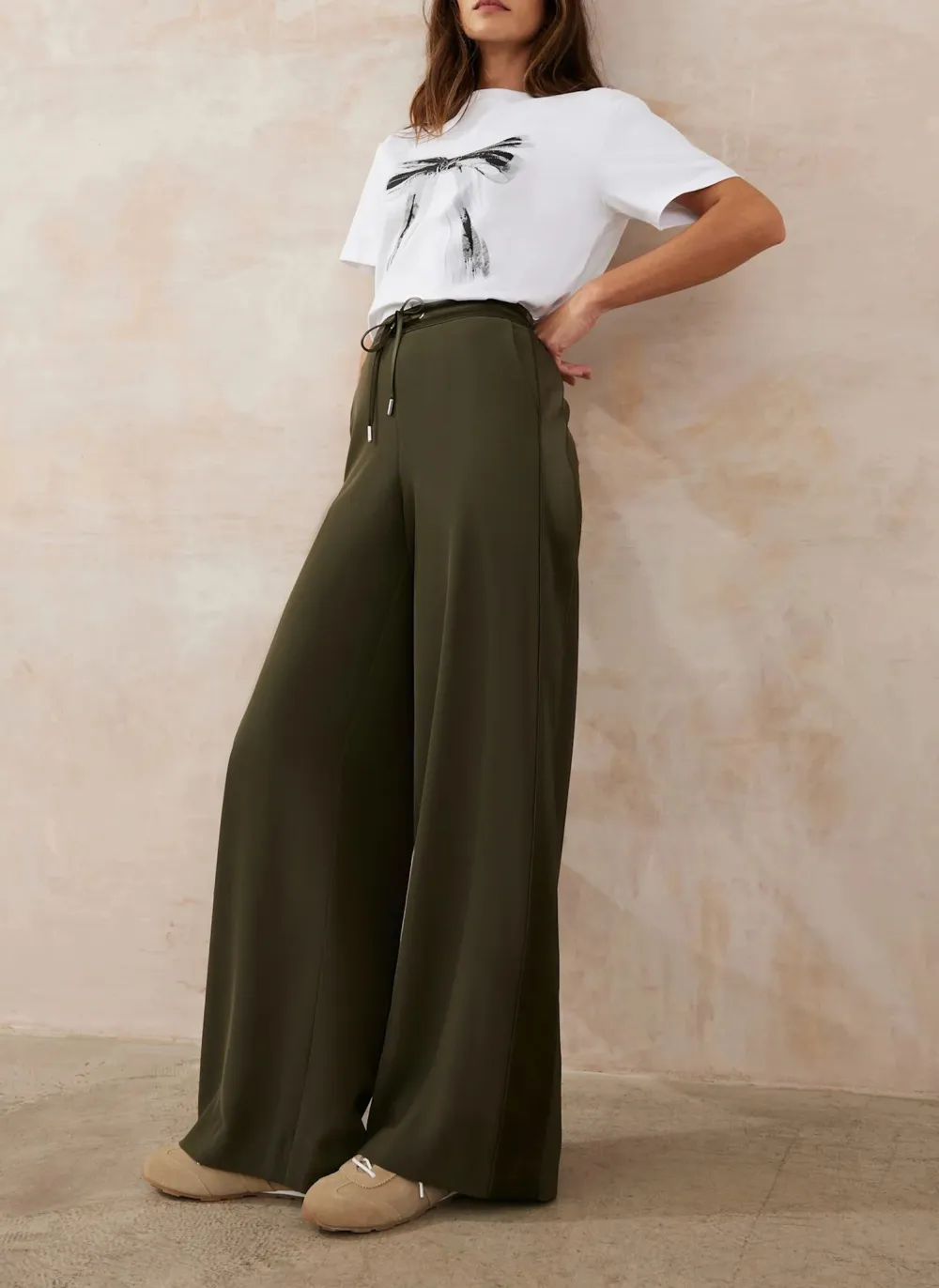 Casual Style Khaki Side Stripe Wide Trousers