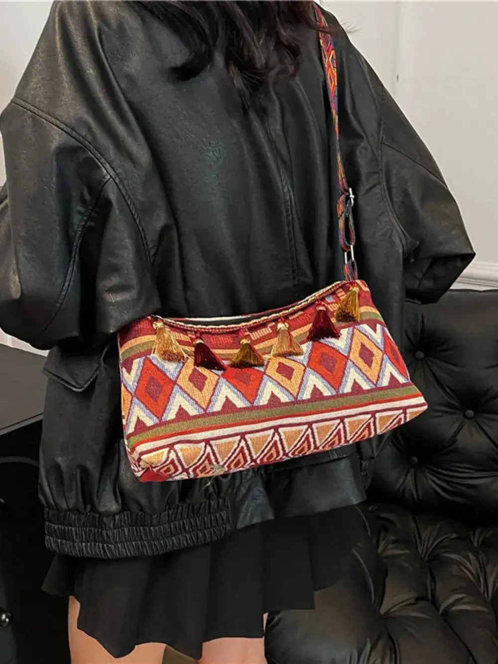 Tassel Accent Shoulder Bag