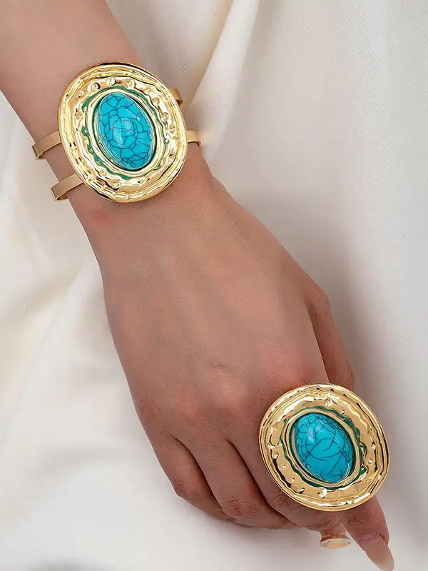 Geometric Bracelet And Alloy Bracelet And Ring Set