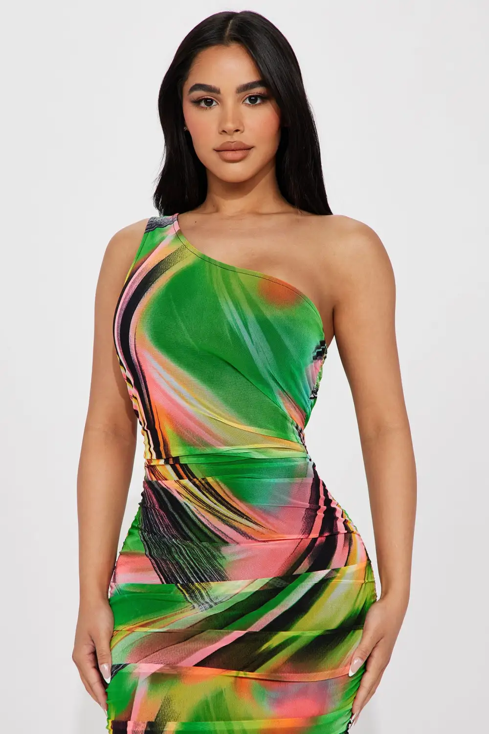 Mailee Mesh Midi Dress - Green/combo