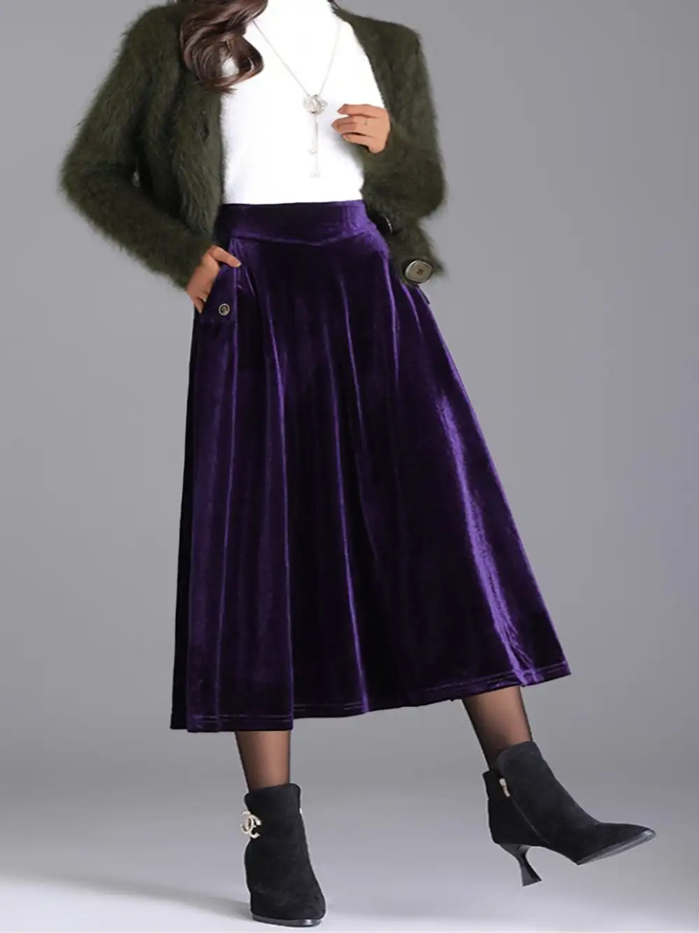 Airy Button Front Line Detail Skirt