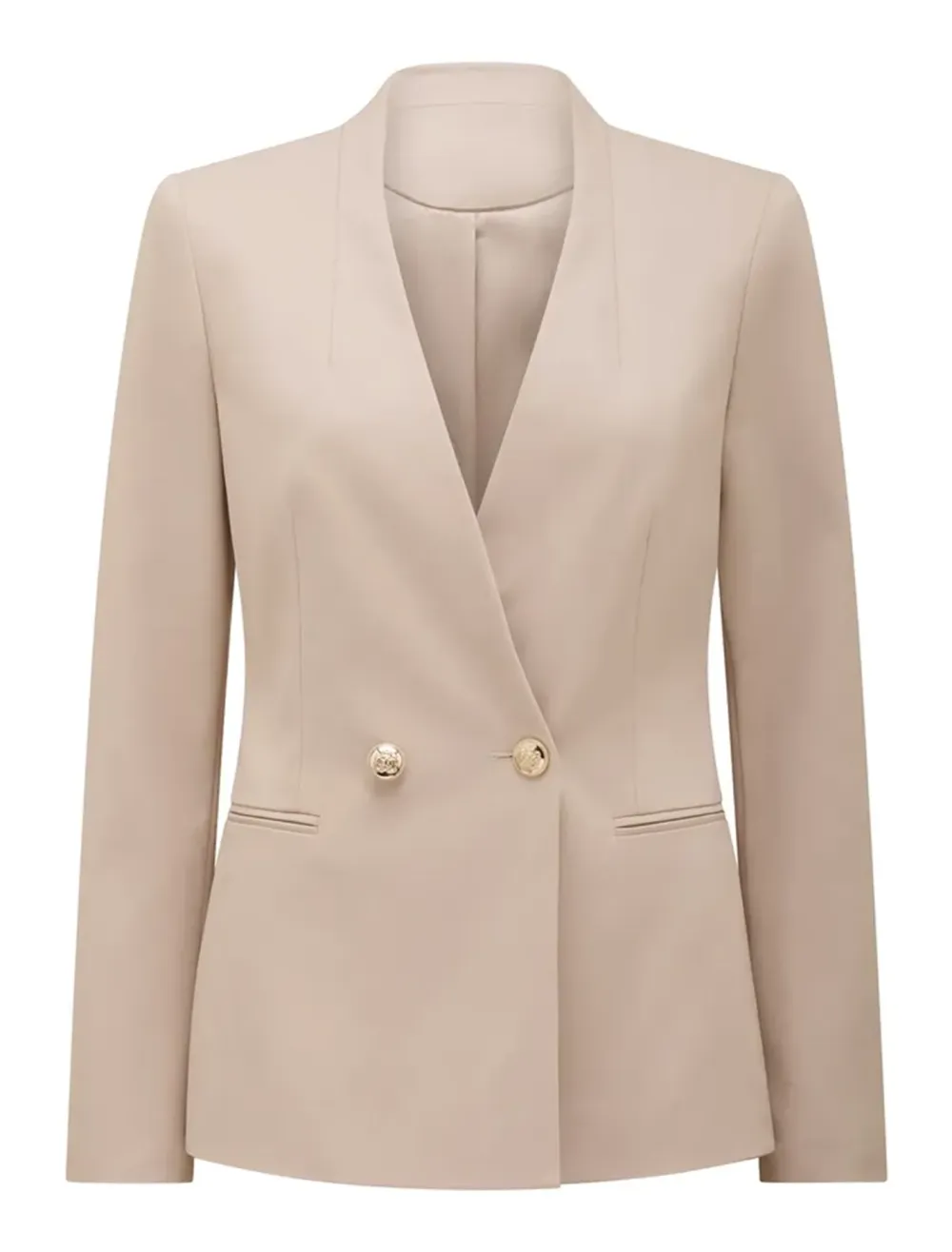 Solid Color Double-Breasted Blazer