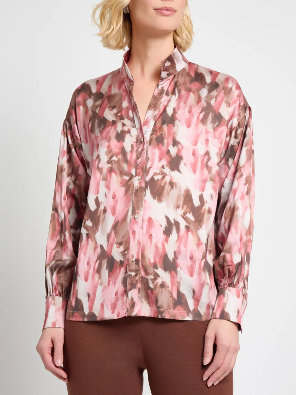 Stand Up Collar Printed Shirt