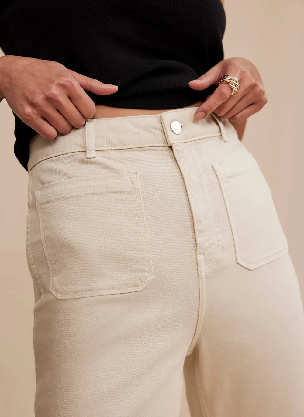 Casual Style Relaxed Straight Patch Pocket Jeans